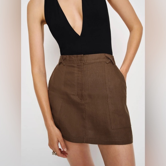 Reformation Etta Linen Skirt – Chocolate Cake – Size 2 (NWT) - Picture 3 of 8